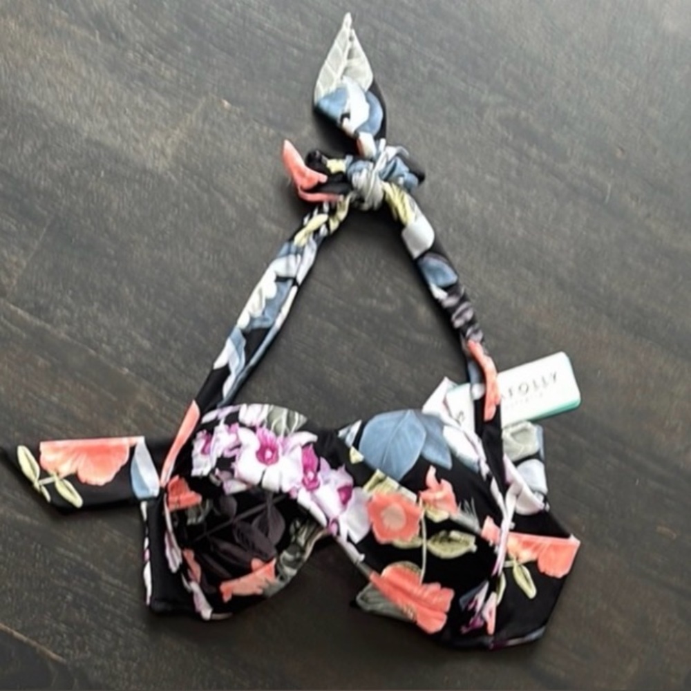 Seafolly Floral Bikini top - Black and Peach